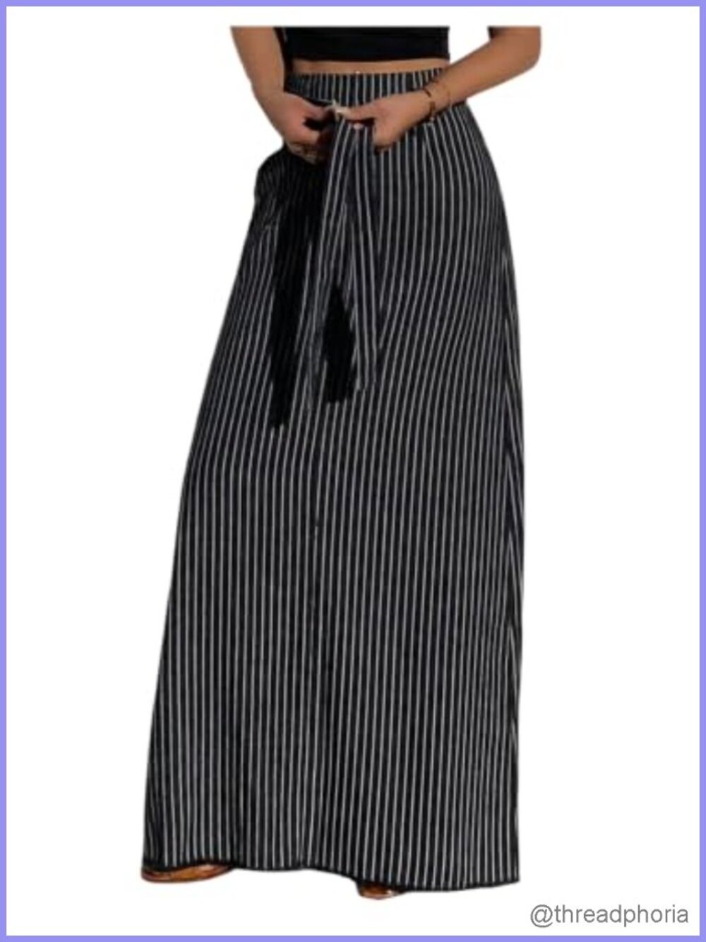 Striped Denim Maxi Skirt High Waisted A Line Flowy Long Skirt